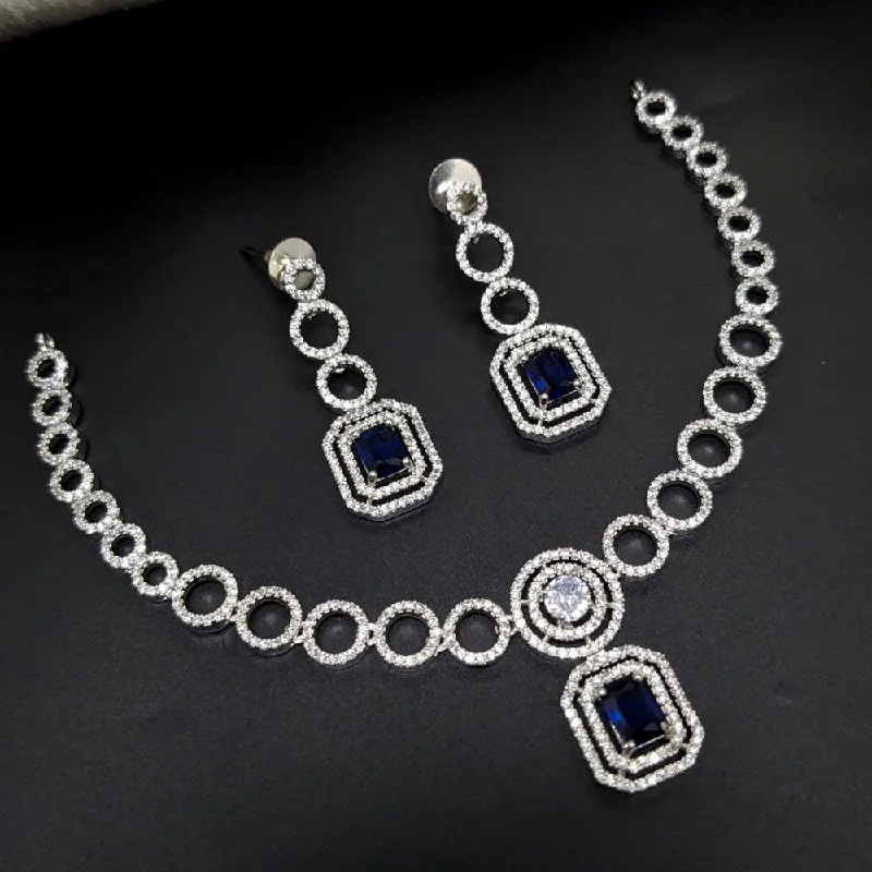 Heart-Shaped Necklaces-Aamrapali Silver Plated AD Necklace Set