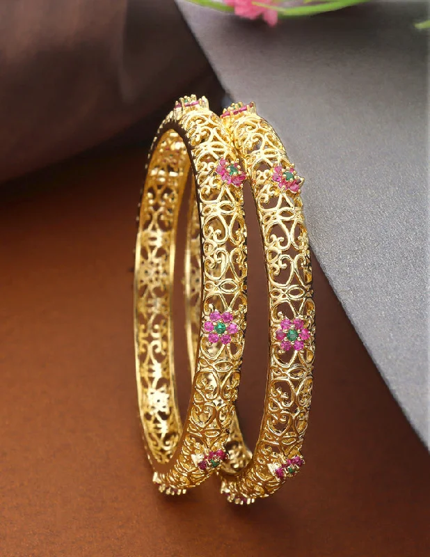 Stylish Stackable Bangles-Designer Zircon Gold Plated Bangles ZBGL10949