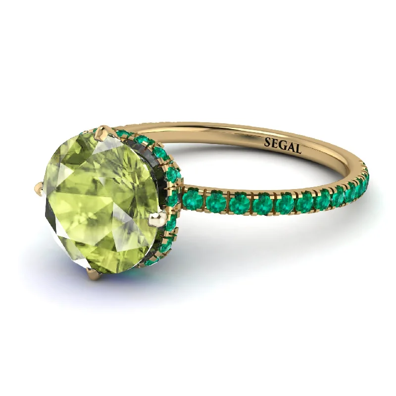 Stylish Wedding Rings-Double Hidden Halo Peridot Engagement Ring - Angelina No. 704