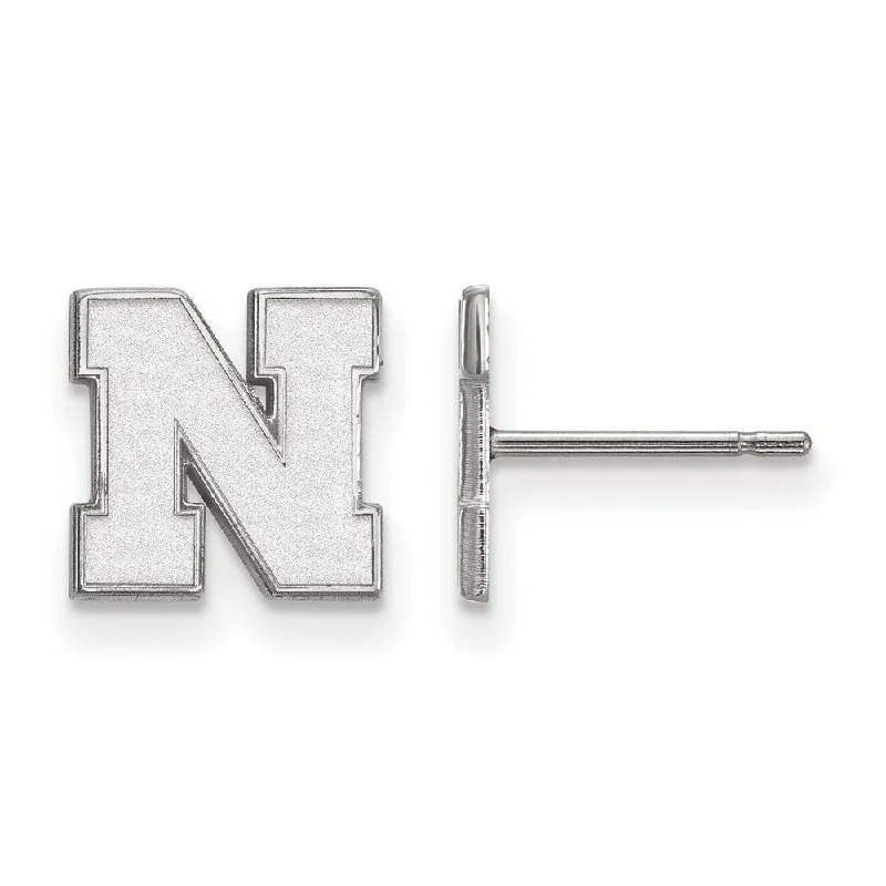 Wedding Drop Earrings-10k White Gold University of Nebraska XS (Tiny) Post Earrings