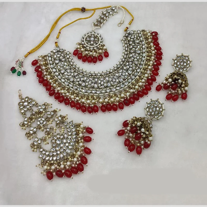 Unique Heart Pendant Necklaces-Manisha Jewellery Gold Plated Kundan Stone Beads Necklace Set