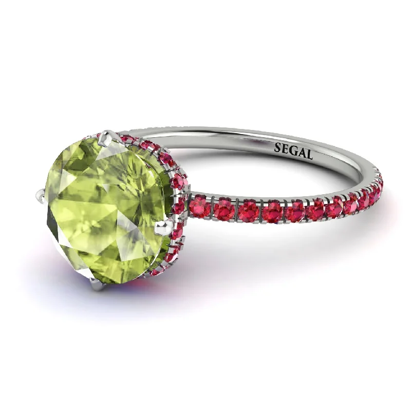 Adjustable Diamond Rings-Double Hidden Halo Peridot Engagement Ring - Angelina No. 712