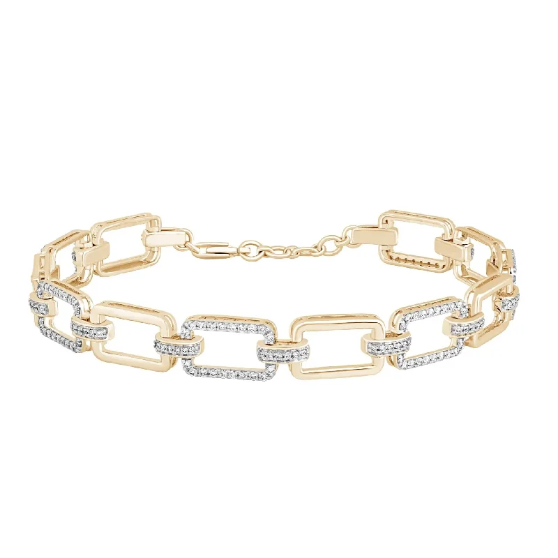 High-End Gold Wedding Bracelets-Yellow Gold Diamond Square Link Bracelet