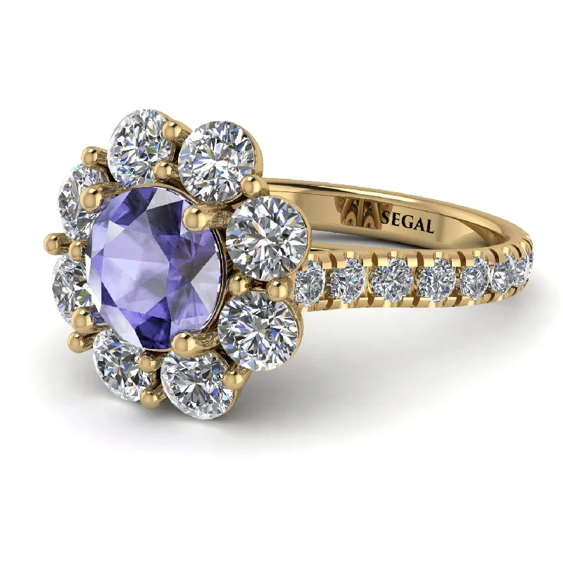 Elegant Silver Rings-Glamorous Tanzanite Halo Engagement Ring - Amaya No. 201