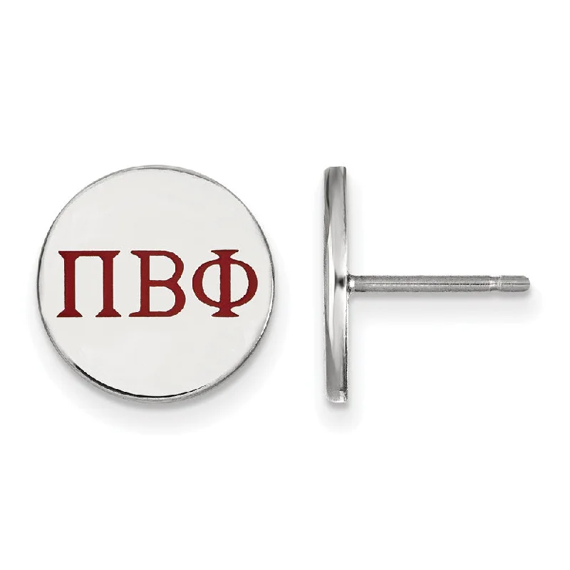 Colorful Earrings for Weddings-Sterling Silver Pi Beta Phi Red Enamel Greek Letters Post Earrings