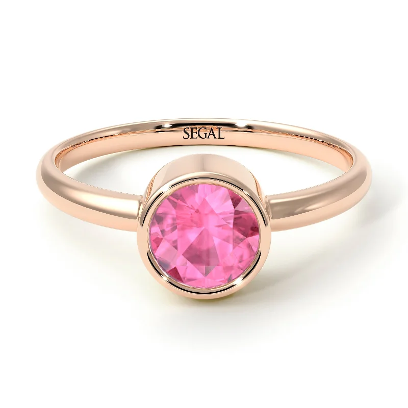 Customizable Rings for Women-Solitaire Bezel Pink Moissanite Ring - Emerson No. 802