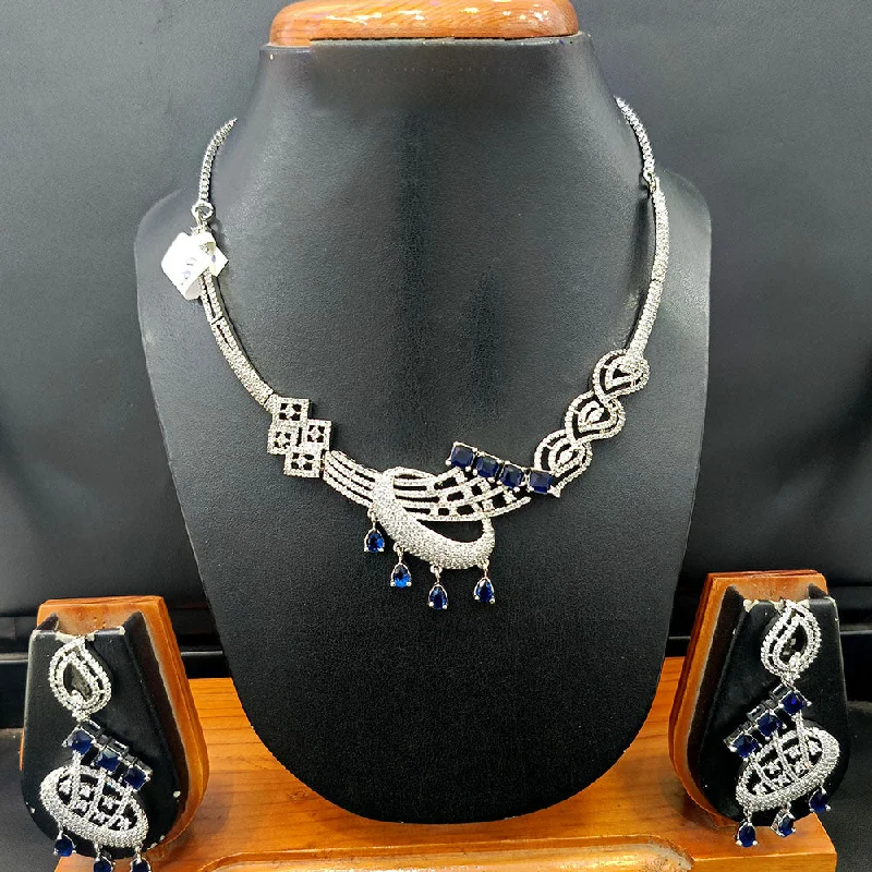 Customizable Gemstone Necklaces-Jain Jewellers Silver Plated AD Necklace Set