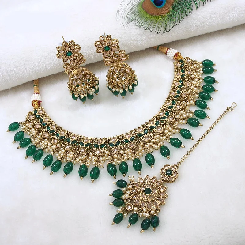 Layered Gold Necklaces-Mangalmani Jewels Gold Plated Crystal Stone Pearl And Beads Necklace Set