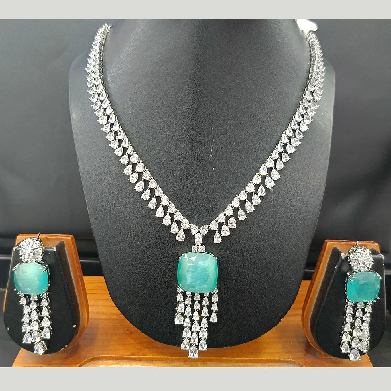 Colorful Crystal Necklaces-Jain Jewellers Silver Plated AD Necklace Set