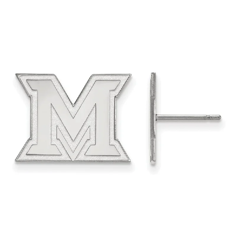 Luxury Stud Earrings-14k White Gold Miami University Small Post Earrings