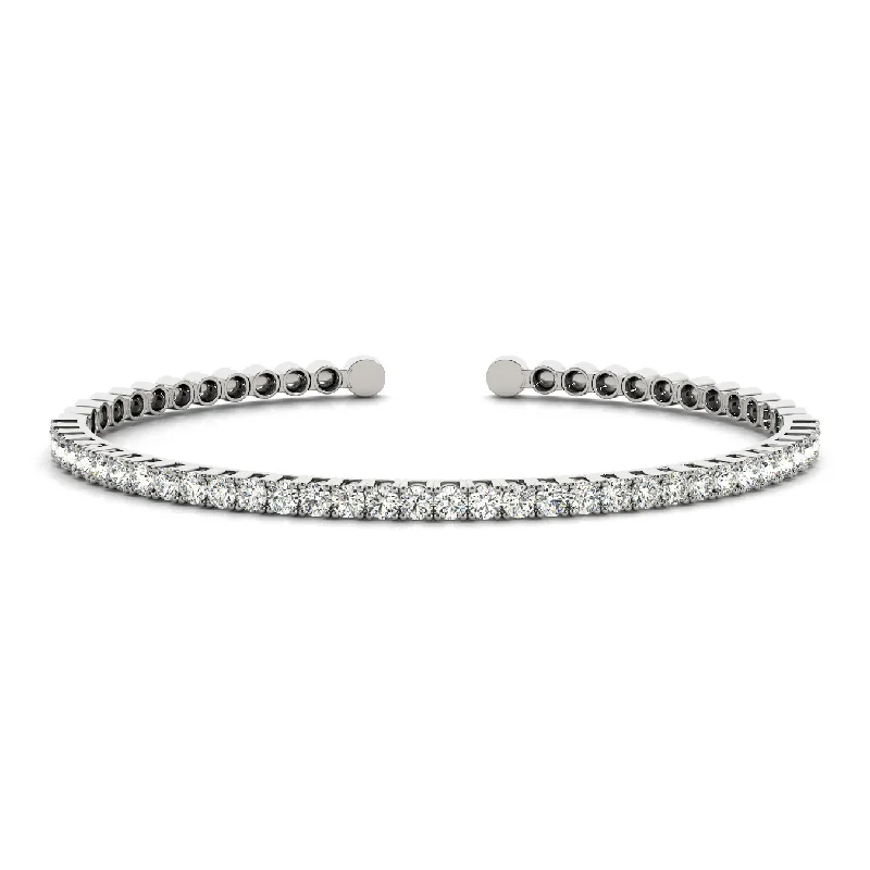 Personalized Cuff Bracelets for Men-Semi-Flexible Round Diamond Tennis Cuff Bracelet 14K White Gold