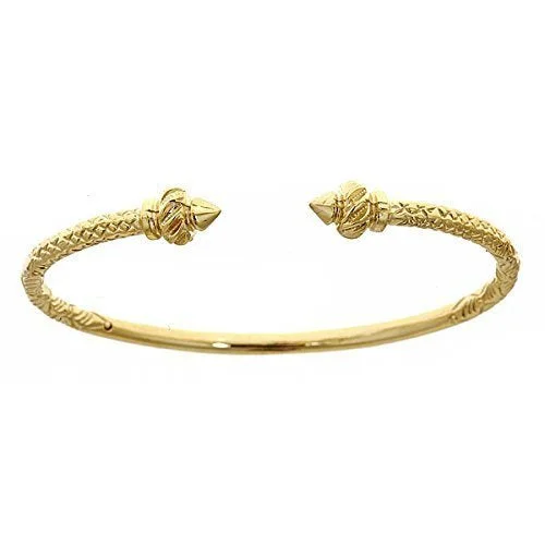 Designer Gold Bangles-Better Jewelry 10K Yellow Gold West Indian Bangle w. Torch Ends