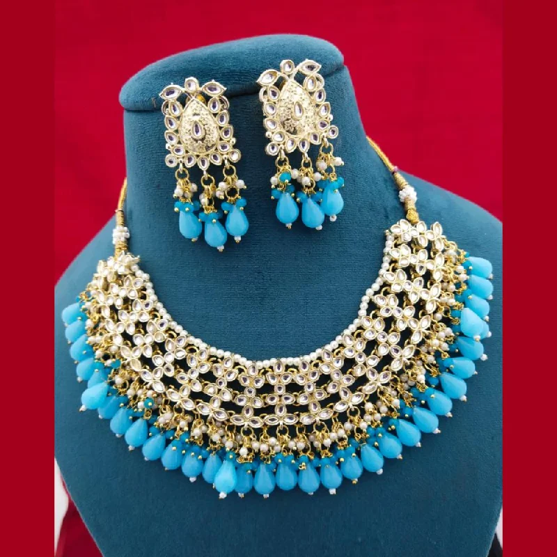 Beautiful Vintage Necklaces-Manisha Jewellery Gold Plated Kundan Stone Beads Necklace Set