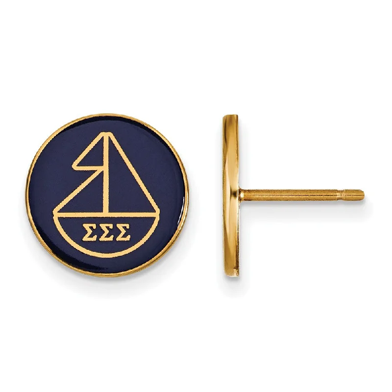 Cute Drop Earrings-14K Plated Silver Sigma Sigma Sigma Enamel Sailboat Post Earrings