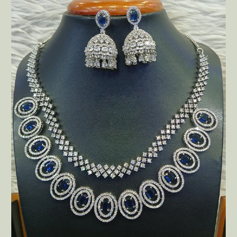 Fashionable Necklaces for Women-Jain Jewellers Silver Plated AD Stone Choker Necklace Set