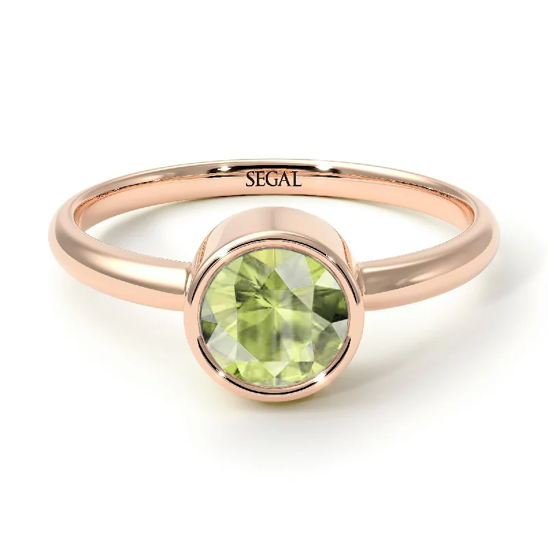 Vintage Wedding Rings-Solitaire Bezel Peridot Ring - Emerson No. 702