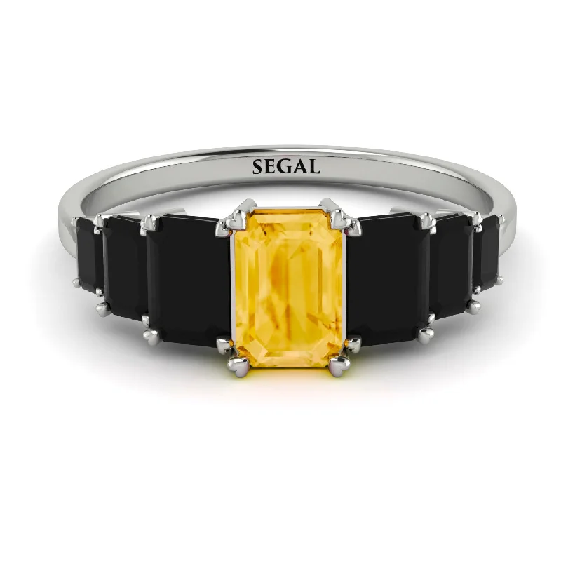 Custom Bridal Rings-Emerald Cut Citrine Geometrical Ring - Briella No. 609