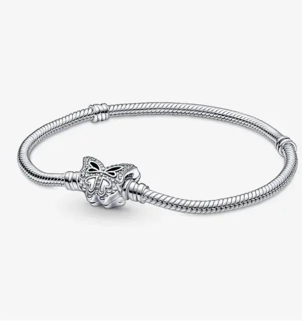 Elegant Chain Link Bracelets-Pandora Moments Butterfly Clasp Snake Chain Bracelet