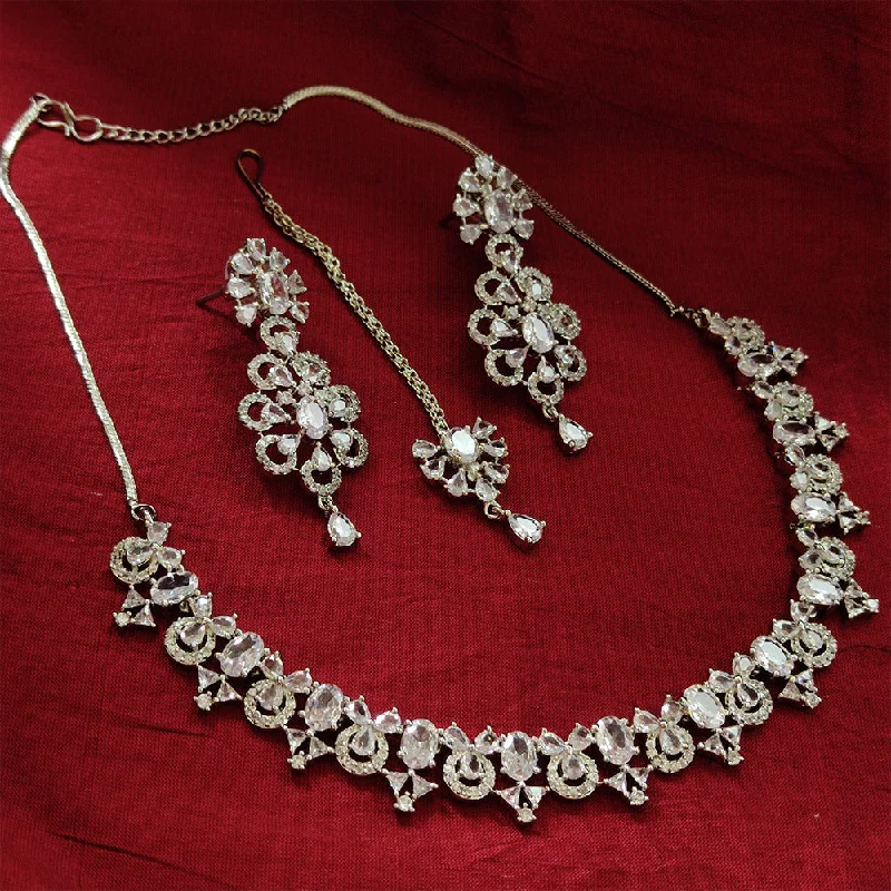 Customizable Chain Necklaces-Aamrapali Silver Plated AD Necklace Set