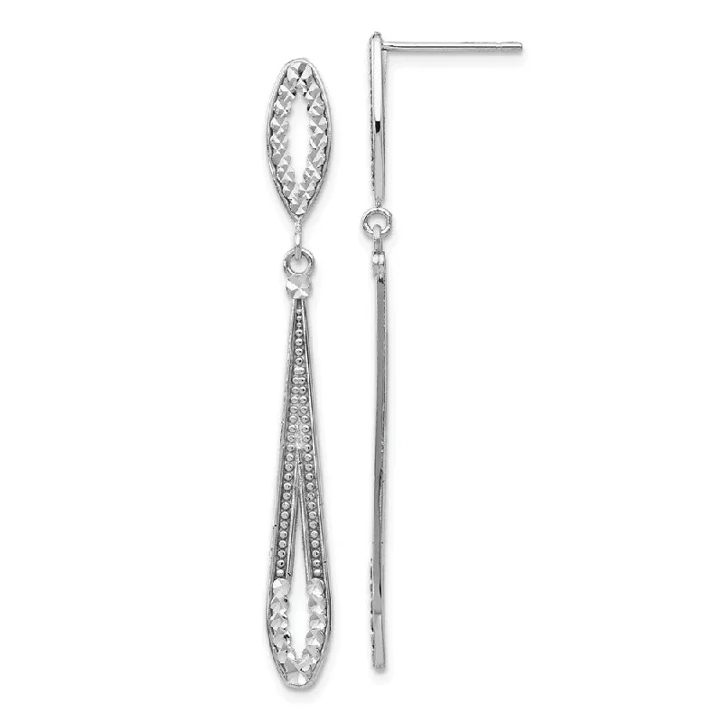 Retro Style Earrings-Long Textured and Diamond-cut Dangle Post Earrings in 14k White Gold