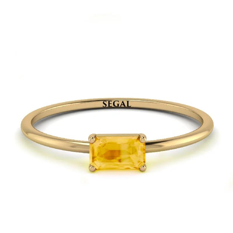 High-End Diamond Rings-Minimalist Emerald Cut Citrine Ring - Isla No. 601