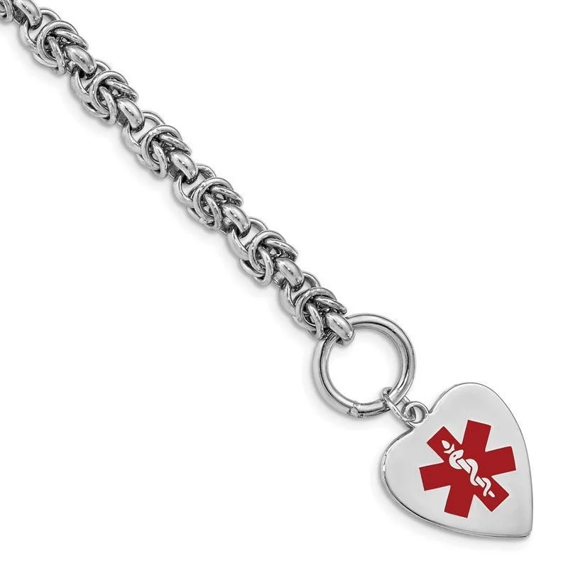 Sparkling Wedding Bracelets-Sterling Silver RH-pltd Engraveable Enamel Heart Medical ID Bracelet