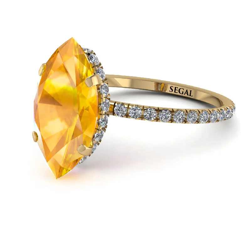 Personalized Gemstone Wedding Rings-Hidden Halo Marquise Yellow Diamond Engagement Ring - Journey No. 1001