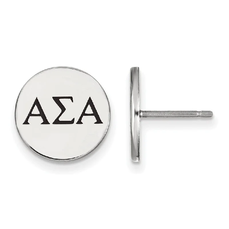 Long Earrings for Women-Sterling Silver Alpha Sigma Alpha Black Enamel Greek Post Earrings