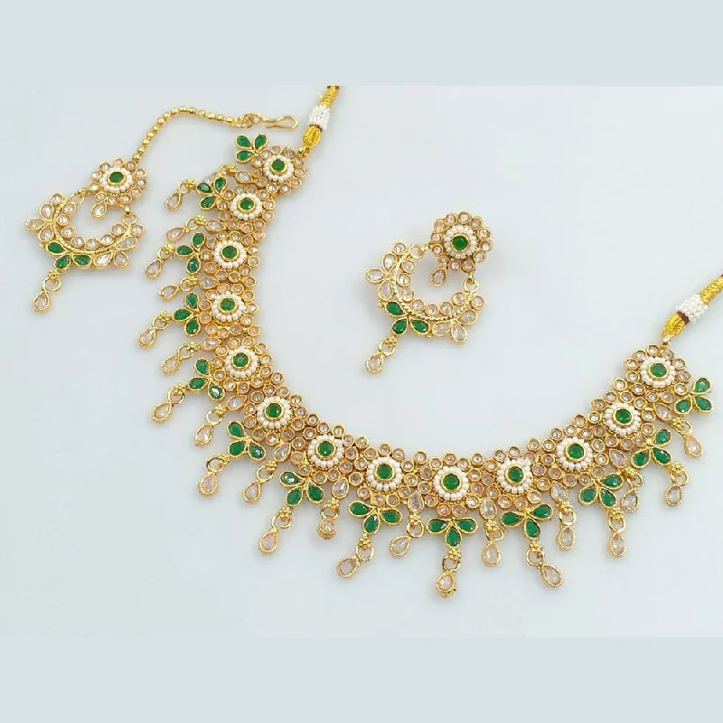 Stylish Necklaces for Brides-FS Collection Gold Plated Crystal Stone And Pearls Necklace Set