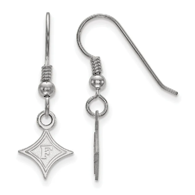 Silver Diamond Earrings-Sterling Silver Furman University XS (Tiny) Dangle Wire Earrings