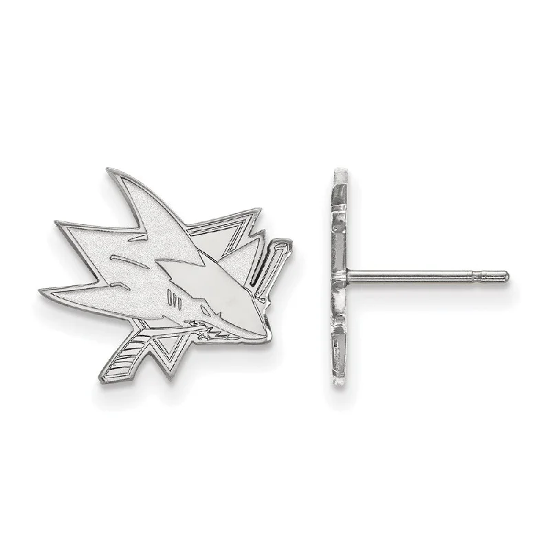 Fashion Earrings for Teens-14k White Gold NHL San Jose Sharks Small Post Earrings