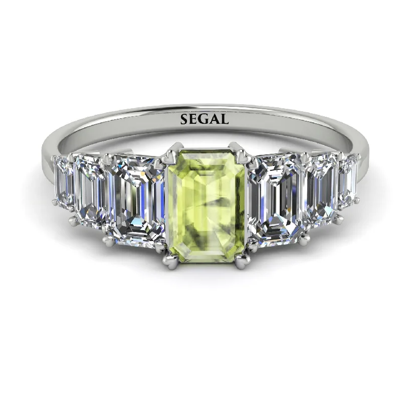 Customizable Wedding Bands-Emerald Cut Peridot Geometrical Ring - Briella No. 703