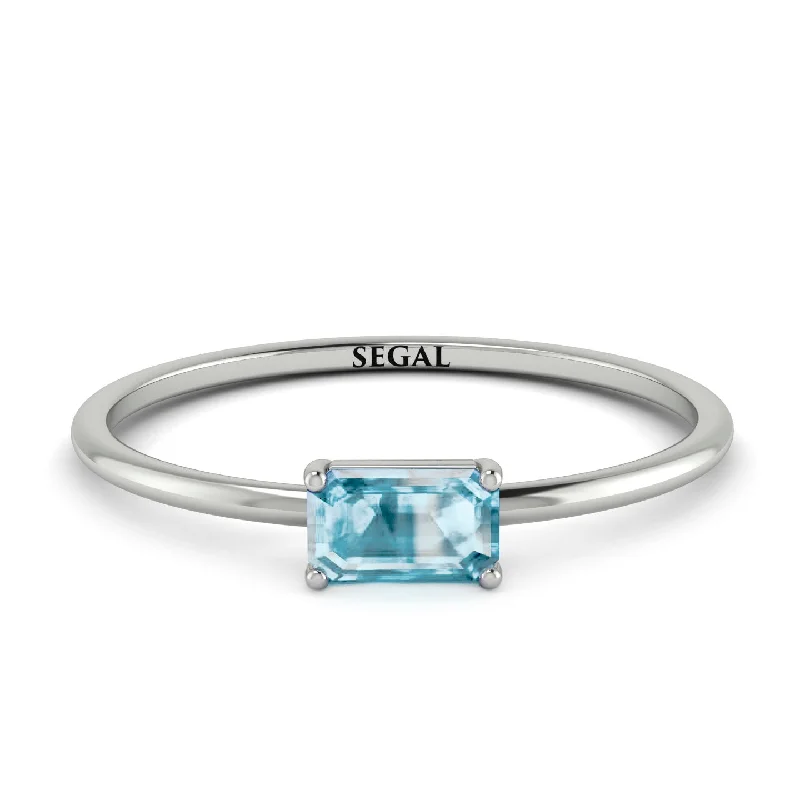 Elegant Wedding Bands-Minimalist Emerald Cut Aquamarine Ring - Isla No. 403