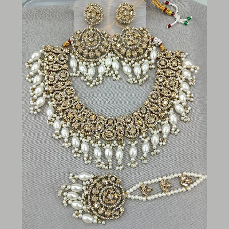 Simple Chain Necklaces for Women-Rani Sati Jewels Gold Plated Crystal and Pearl Necklace Set