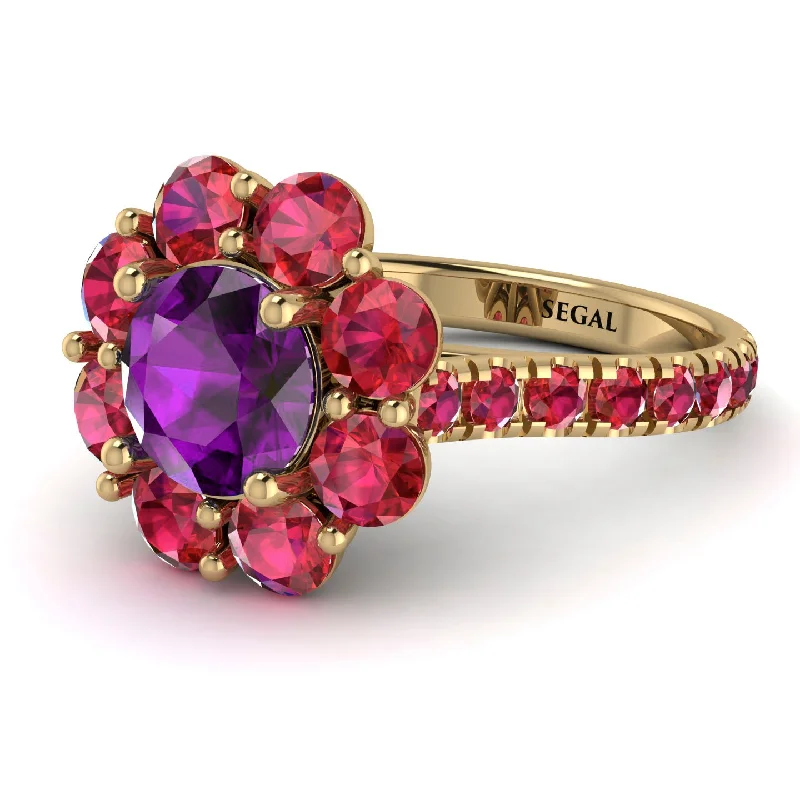 Trendy Rings for Men-Glamorous Amethyst Halo Engagement Ring - Amaya No. 310