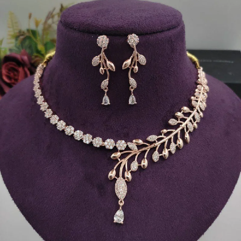 Trendy Heart Shape Necklaces-Aamrapali Rose Gold  Plated AD Necklace Set