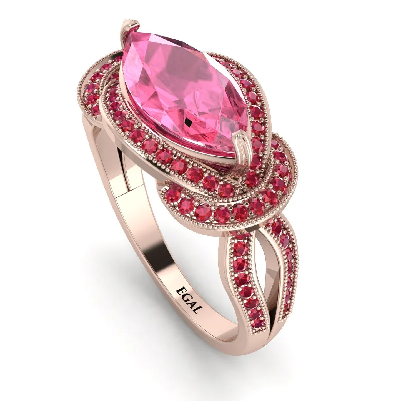 Trendy Wedding Ring Sets-Milgrain Marquise Pink Moissanite Engagement Ring - Marley No. 811