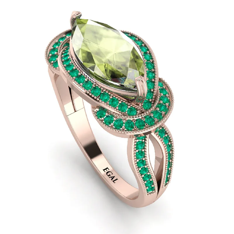 Custom Wedding Ring Sets-Milgrain Marquise Peridot Engagement Ring - Marley No. 705