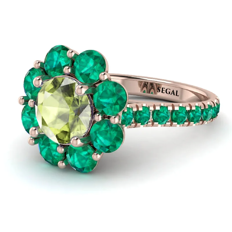 Personalized Diamond Wedding Rings-Glamorous Peridot Halo Engagement Ring - Amaya No. 705