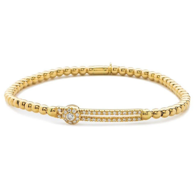 Dainty Wedding Bracelets-Hulchi Belluni Stretch Bracelet with Single Pave Diamond Moveable Station Yellow Gold