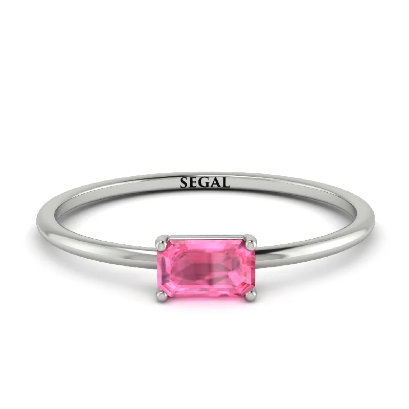 Gold Diamond Rings-Minimalist Emerald Cut Pink Moissanite Ring - Isla No. 803