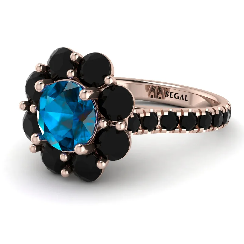 Personalized Name Rings-Glamorous Blue Topaz Halo Engagement Ring - Amaya No. 508