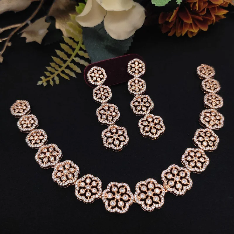 High-End Gold Necklaces-Aamrapali Rose Gold  Plated AD Necklace Set