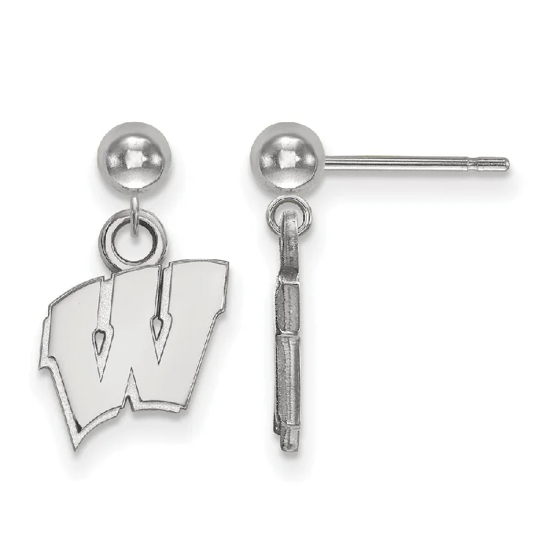 Artistic Drop Earrings-Sterling Silver University of Wisconsin Ball Dangle Earrings