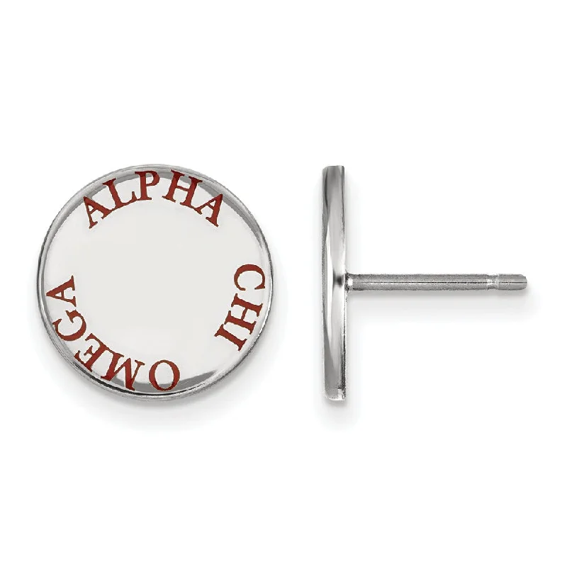 Artistic Earrings-Sterling Silver Alpha Chi Omega Red Enamel Post Earrings