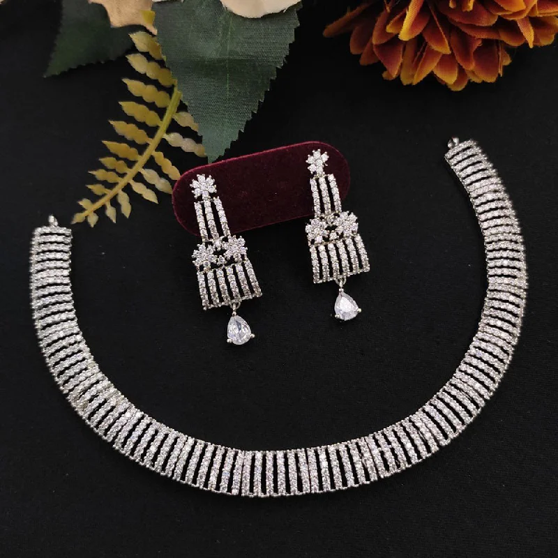 Trendy Personalized Necklaces-Aamrapali Silver Plated AD Necklace Set