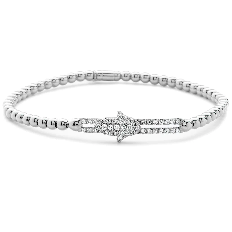 Elegant Silver Bangle Bracelets-Hulchi Belluni Bracelet with Hamsa Pave Diamond Moveable Station White Gold Stretch Stackable