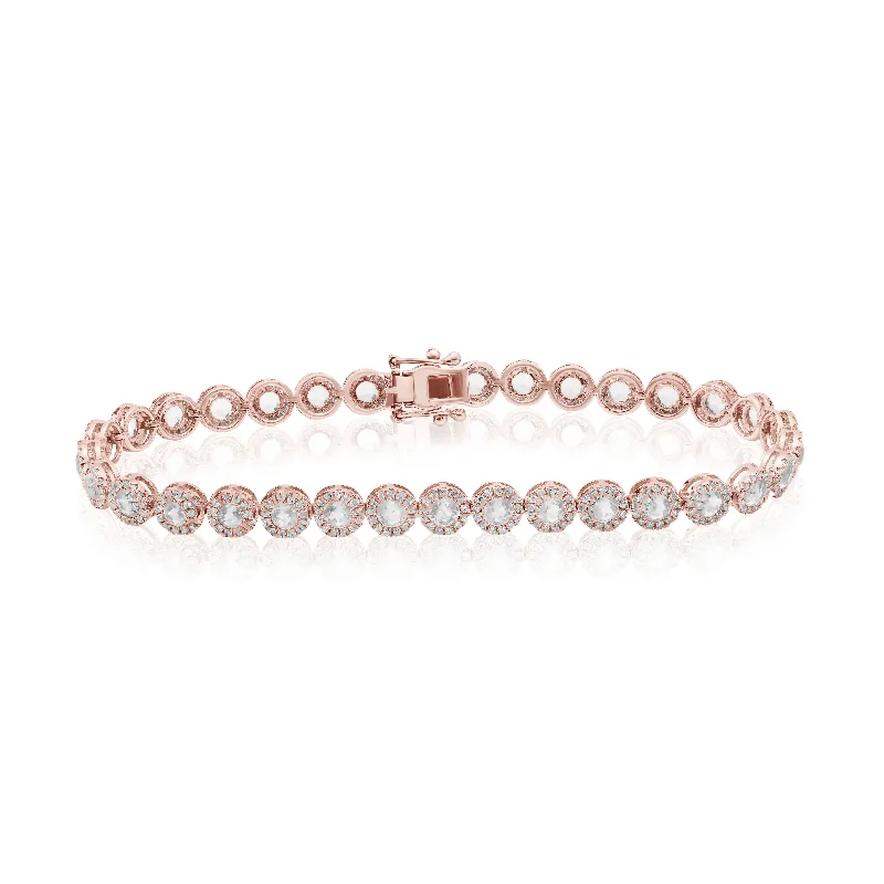 Personalized Tennis Bracelet Sets-Rose Gold With Round Rose Quartz Bracelet