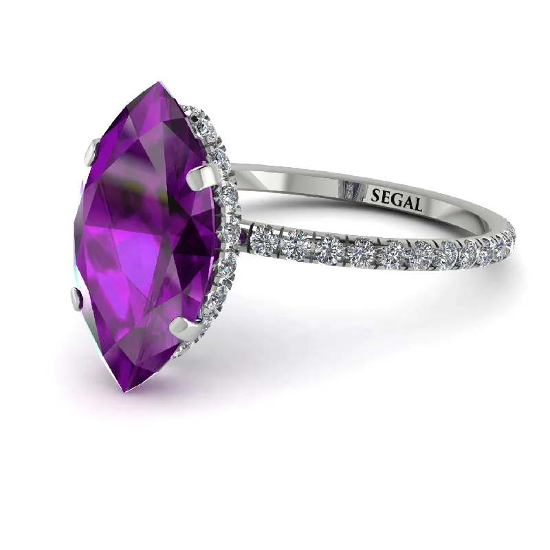 Elegant Engagement Rings-Hidden Halo Marquise Amethyst Engagement Ring - Journey No. 303