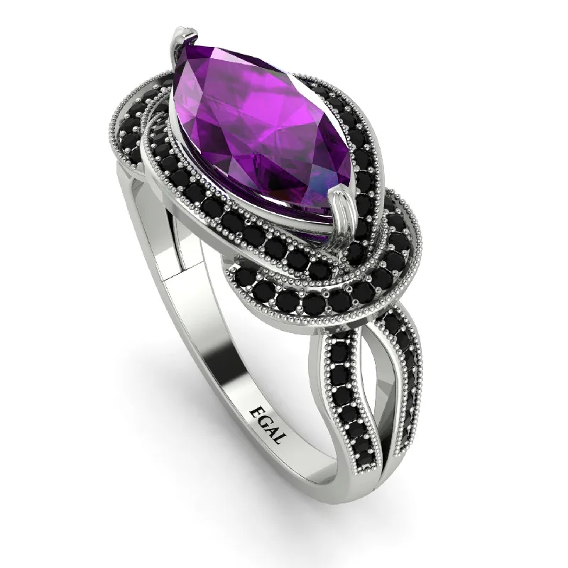 Custom Wedding Bands-Milgrain Marquise Amethyst Engagement Ring - Marley No. 309